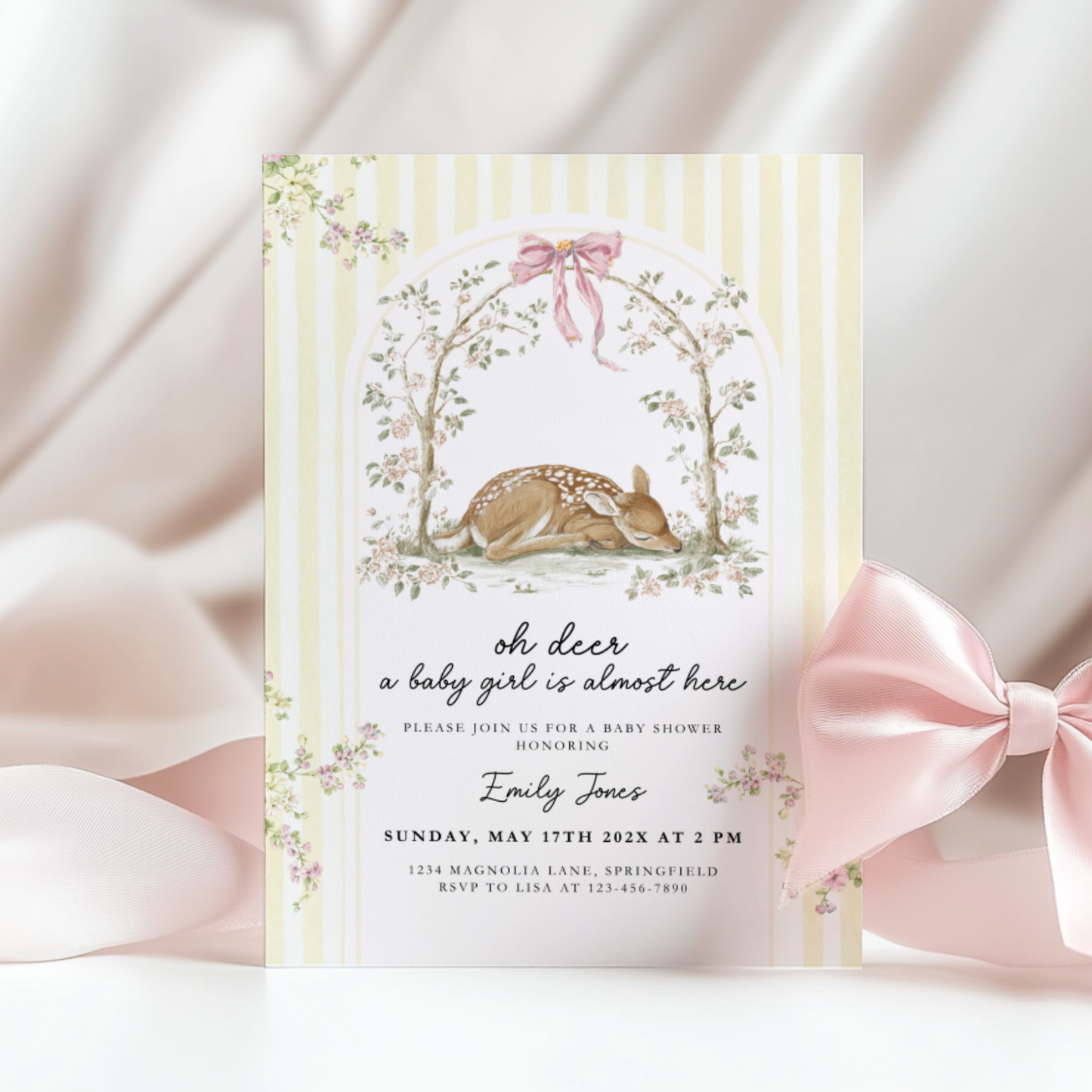 Butter Yellow Deer Baby Shower Invitation BS292