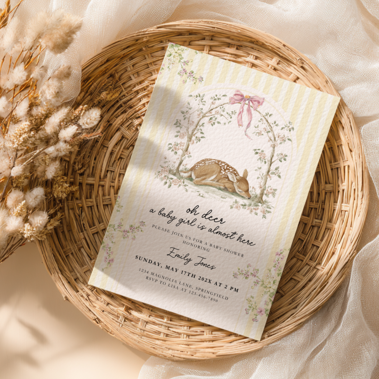 Butter Yellow Deer Baby Shower Invitation BS292