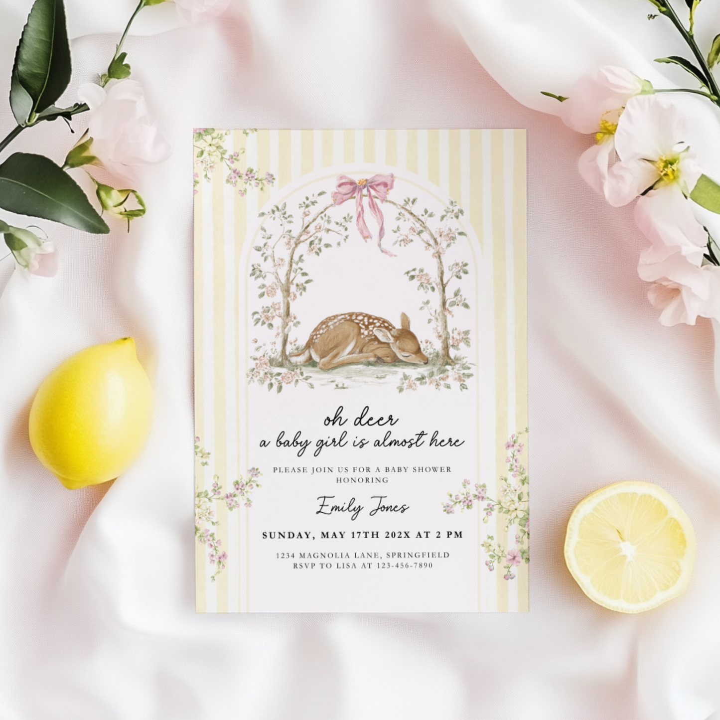 Butter Yellow Deer Baby Shower Invitation BS292