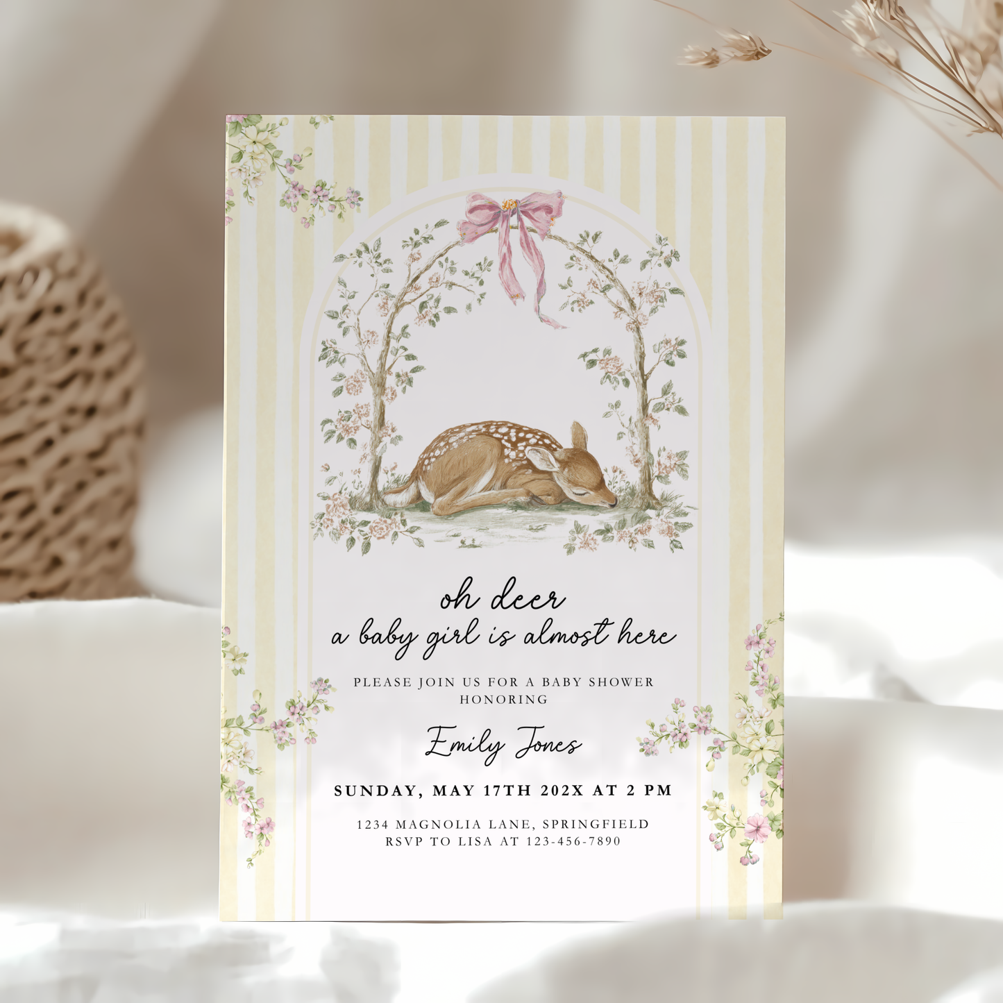 Butter Yellow Deer Baby Shower Invitation BS292