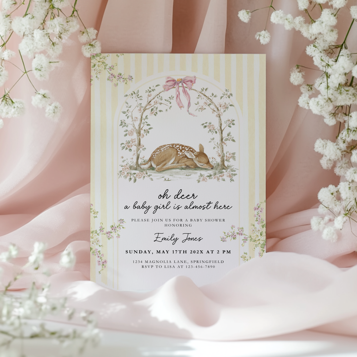 Butter Yellow Deer Baby Shower Invitation BS292