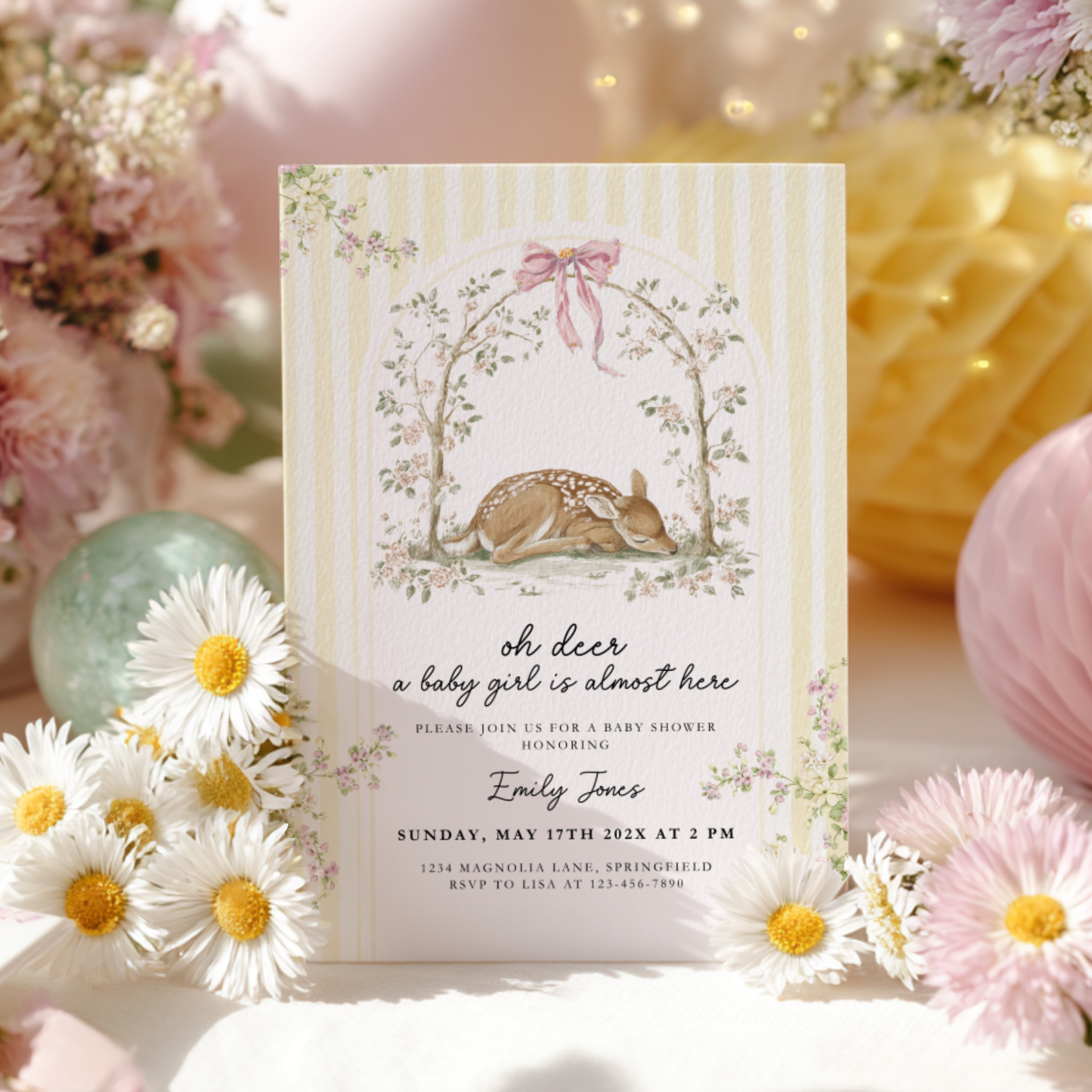 Butter Yellow Deer Baby Shower Invitation BS292