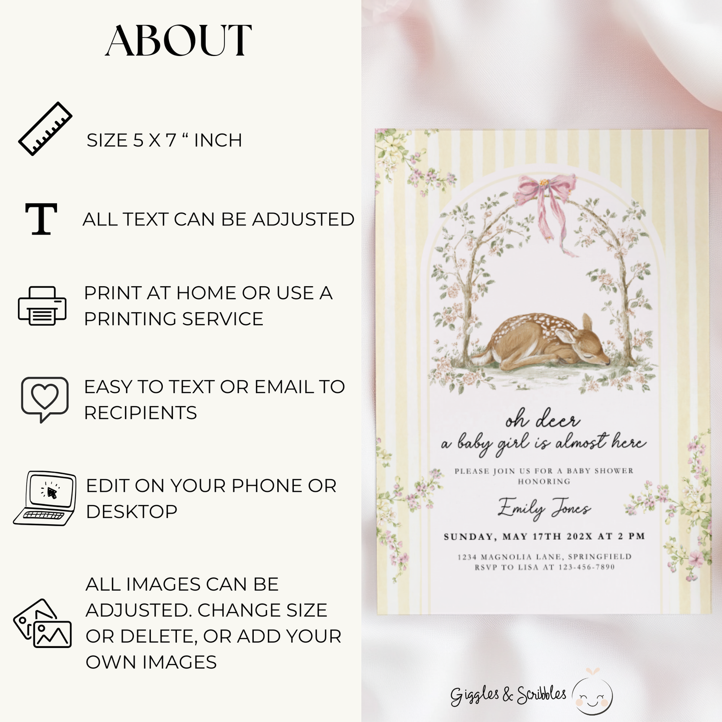 Butter Yellow Deer Baby Shower Invitation BS292