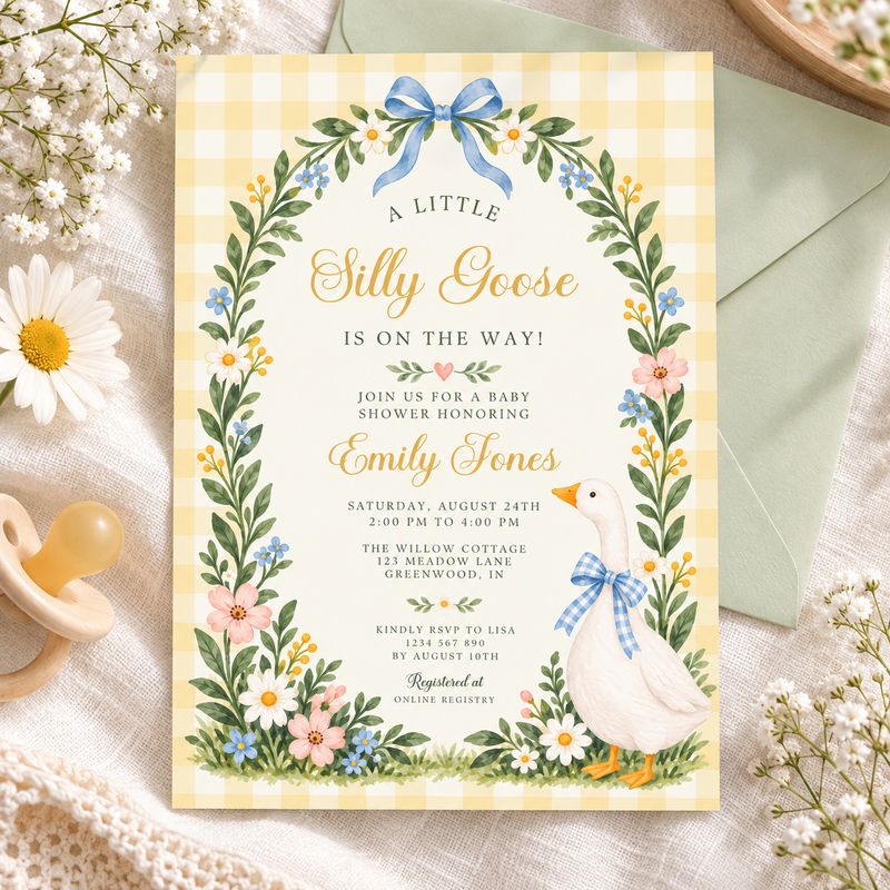 Silly Goose Baby Shower Invitation – Yellow Gingham BS335