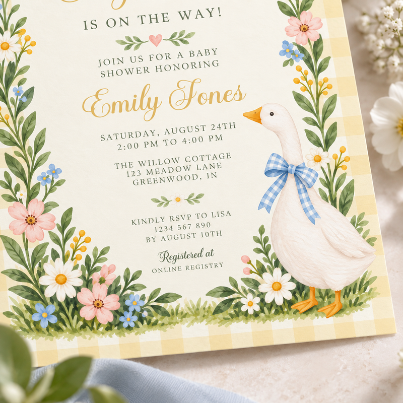 Silly Goose Baby Shower Invitation – Yellow Gingham BS335