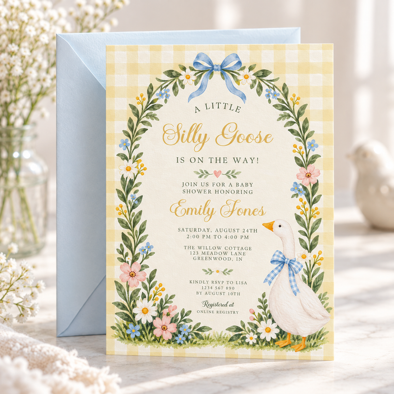 Silly Goose Baby Shower Invitation – Yellow Gingham BS335