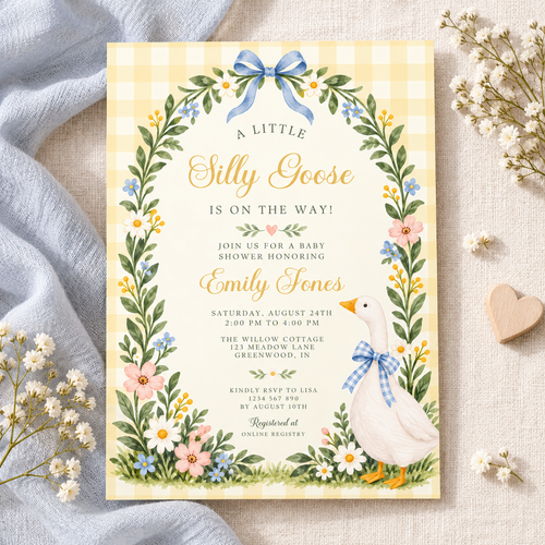 Silly Goose Baby Shower Invitation – Yellow Gingham BS335