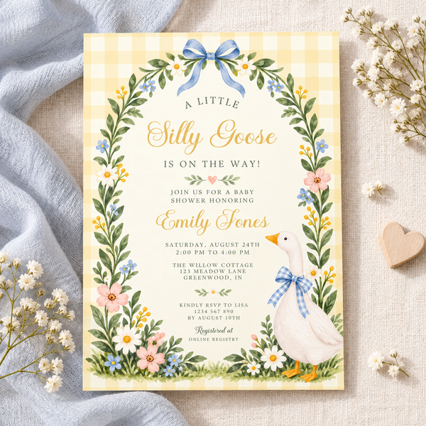 Silly Goose Baby Shower Invitation – Yellow Gingham BS335