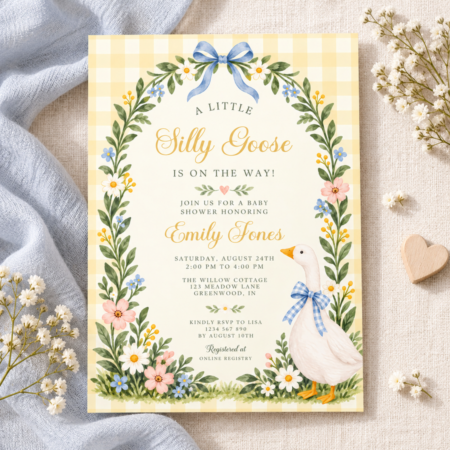 Silly Goose Baby Shower Invitation – Yellow Gingham BS335