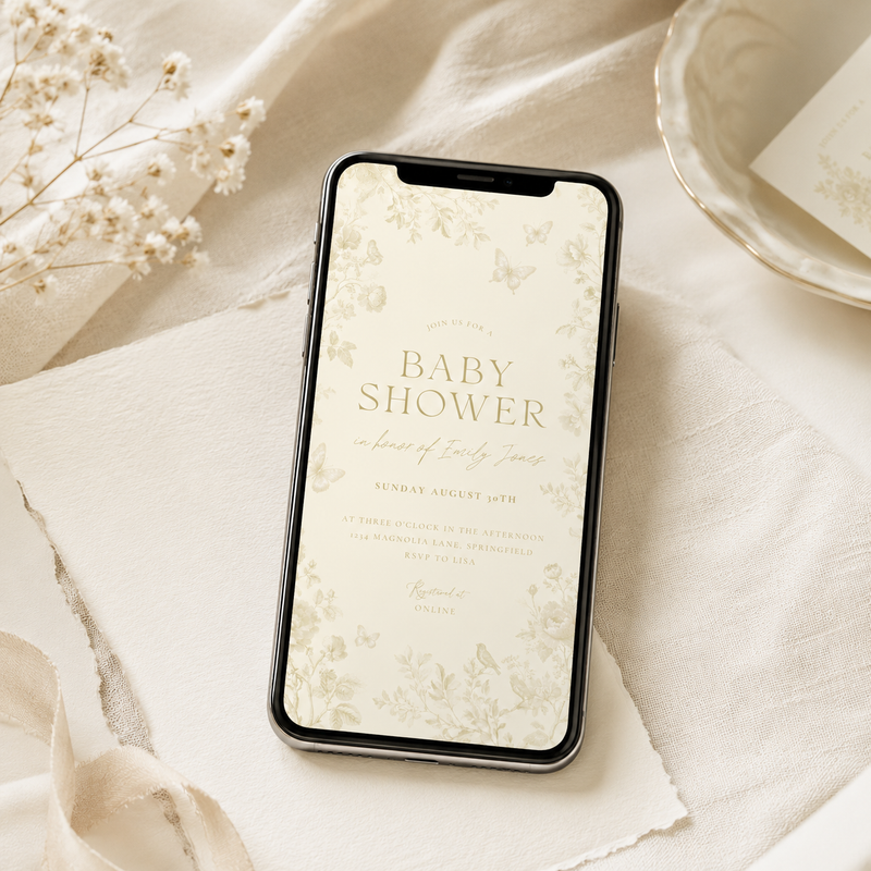 Butter Yellow Baby Shower Invitation Bundle – Elegant Toile Invitation Set BS187