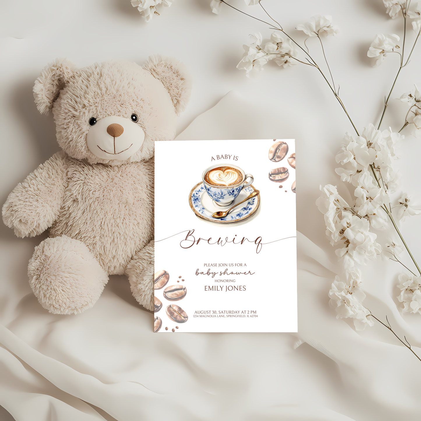 Baby Shower Invitation - Coffee Bean Baby is Brewing BS59