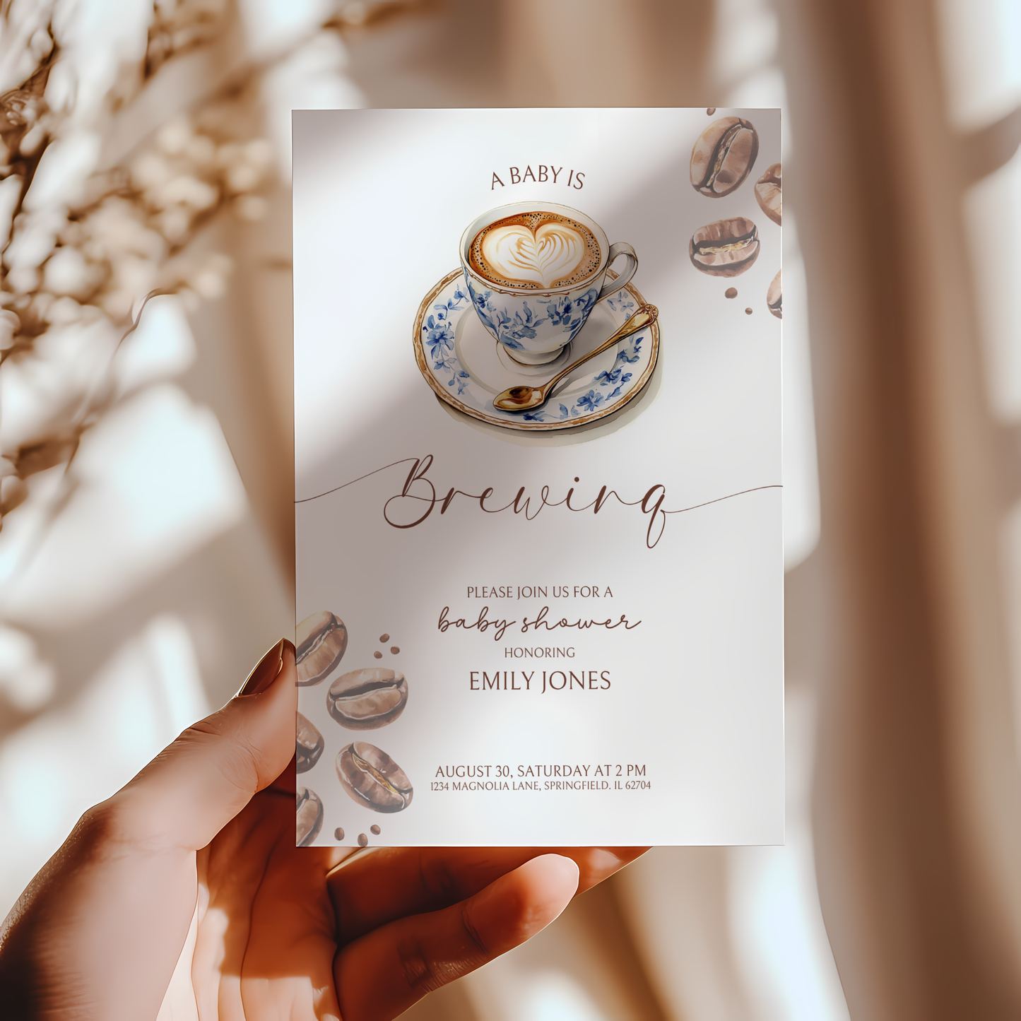 Baby Shower Invitation - Coffee Bean Baby is Brewing BS59
