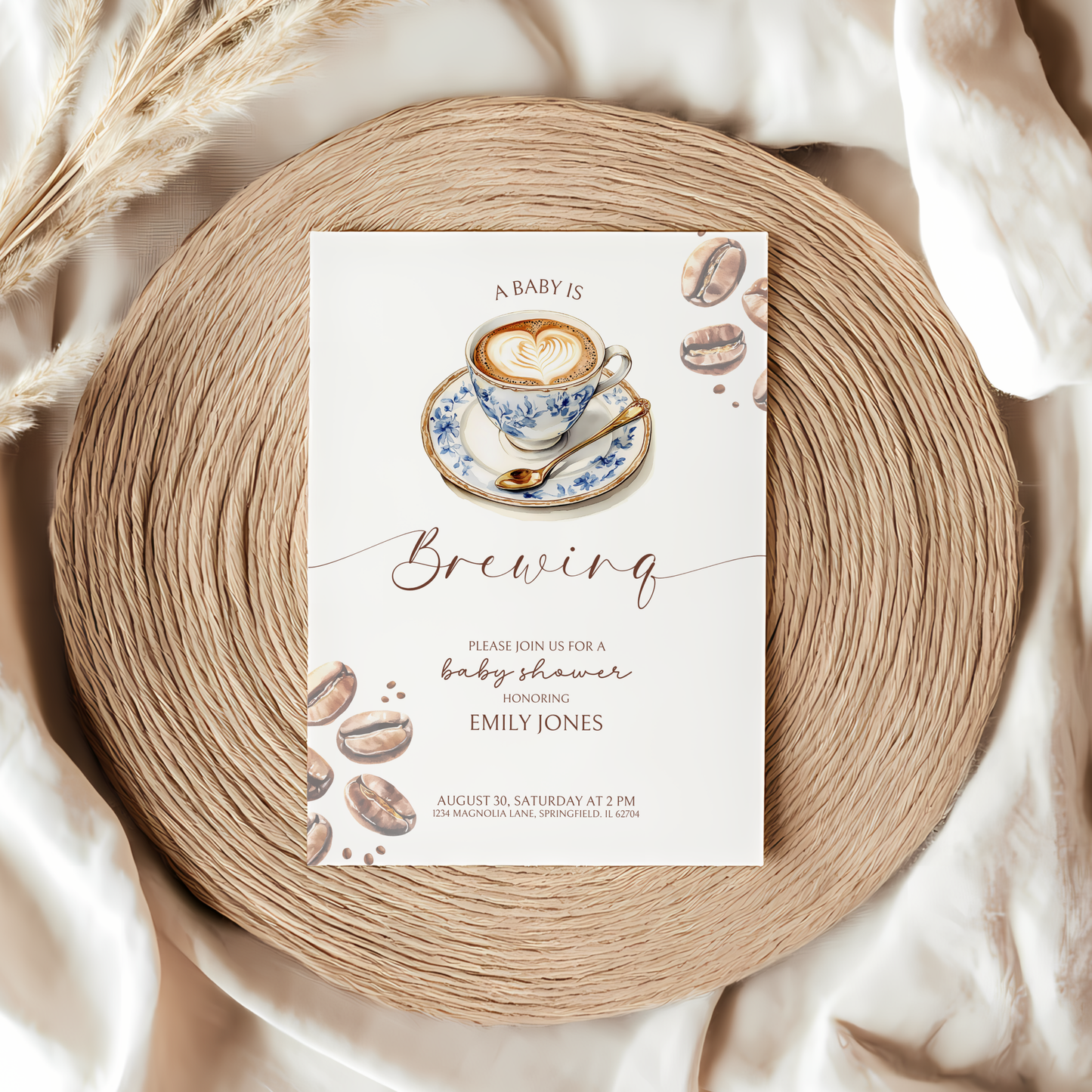 Baby Shower Invitation - Coffee Bean Baby is Brewing BS59