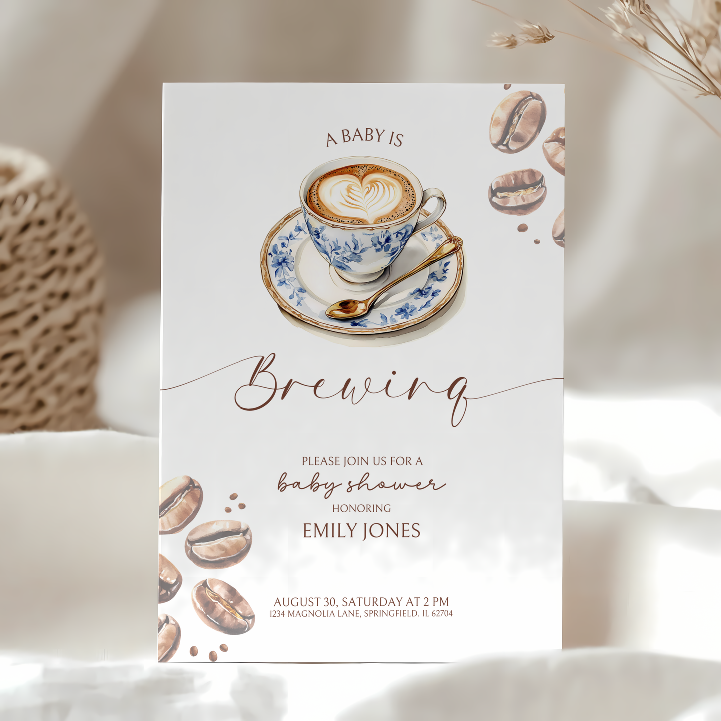 Baby Shower Invitation - Coffee Bean Baby is Brewing BS59