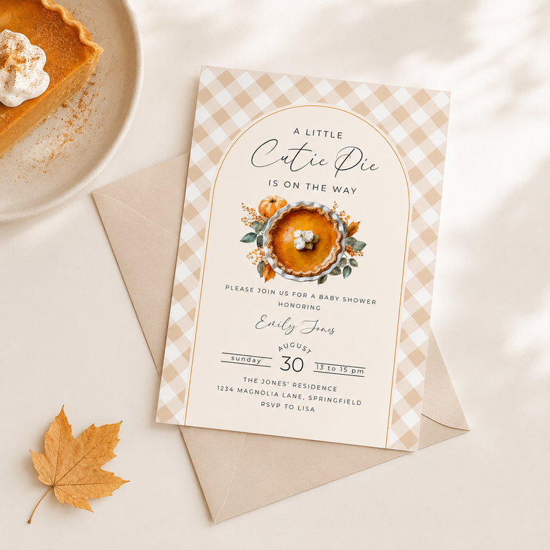 Baby Shower Invitation - A Little Cutie Pie Is On The Way Fall Pumpkin Pie BS207