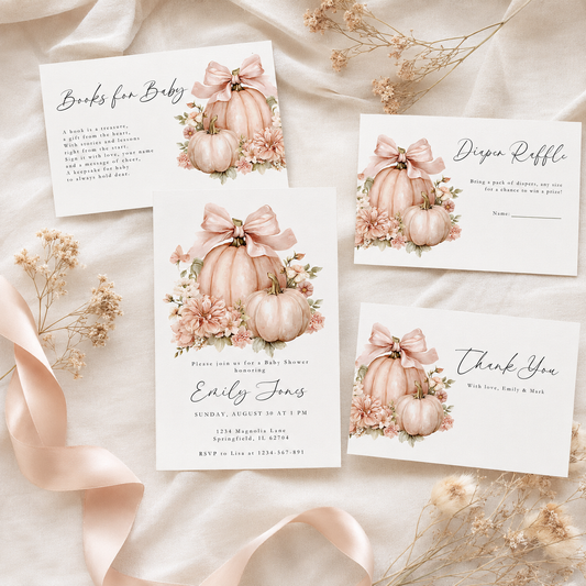 Pink Little Pumpkin Baby Shower Invitation Bundle BS233