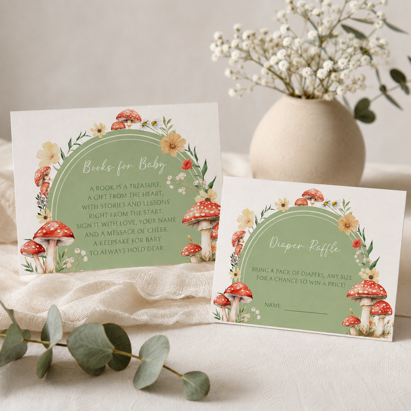 Mushroom Woodland Baby Shower Invitation Bundle - Green BS82