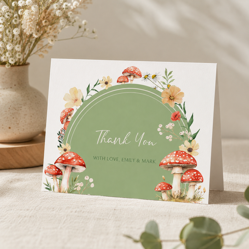 Mushroom Woodland Baby Shower Invitation Bundle - Green BS82